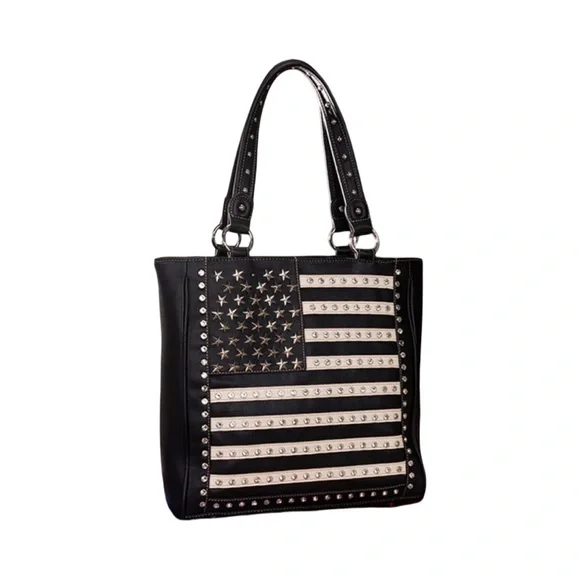 Elegant Black and Cream Studded Tote Bag - Picture 3 of 6